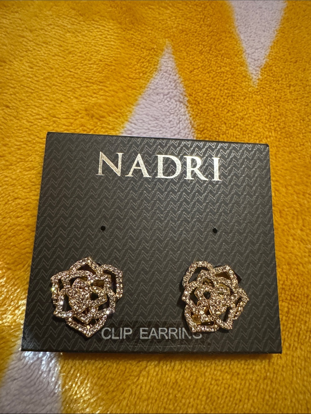 Nadri Gold Rose Clip-On Earrings with Crystal Accents